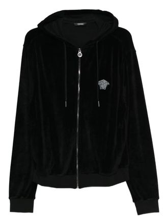 Versace Chenille hoodie met borduurwerk en rits - Zwart