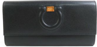 Ferragamo Black Leather Long Wallet (Bi-Fold) (Pre-Owned)