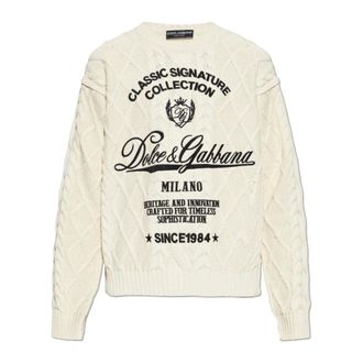 Dolce & Gabbana Round-neck Knitwear, male, Beige, Size: L Pullover with interwoven pattern