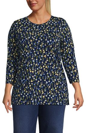 Lands End Cotton Supima Tunic in Deep Sea Navy Multi Daisy at Nordstrom, Size 3X