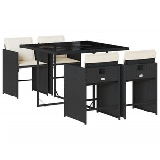 vidaXL Set Da Pranzo Da Giardino 5 Pz Nero Con Cuscini In Polyrattan - Vidaxl