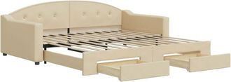 vidaXL Sof&aacute; Cama Nido Con Cajones Tela Color Crema 100x200 Cm Vidaxl