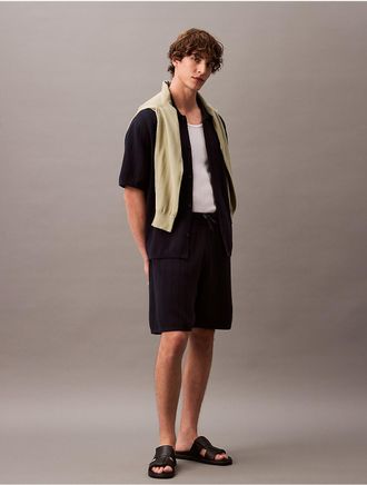 Calvin Klein Mens Jacquard Mesh Pull-On Sweater Shorts - Navy - XS
