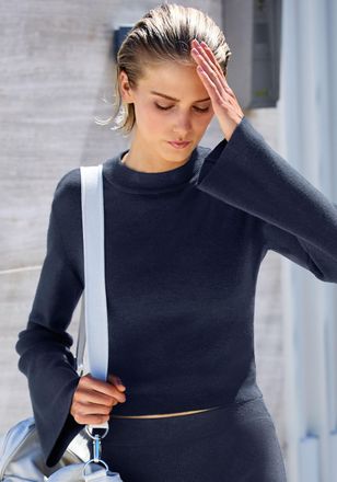 Copenhagen Langarmshirt COPENHAGEN STUDIOS, Damen, Gr. 32/34, marine, Rippstrick, Obermaterial: 50% Viskose, 28% Polyester, 22% Nylon, unifarben, ohne Ausschnitt