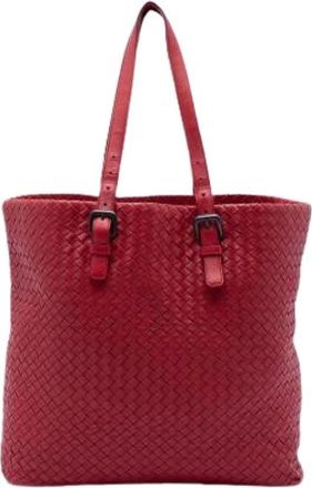 Bottega Veneta Pre-owned Tote Bags, female, Red, Size: ONE SIZE Pre-owned Woven Nappa Leather Tote