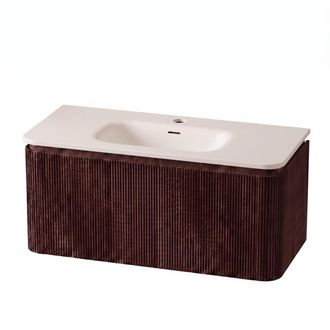 Royal Plaza Terra Edge Badkamermeubelset - 100x44.7x46cm - solid surface wastafel wit mat - 1 wasbak - 1 kraangat - 2 lades - kastanje (walnoot)