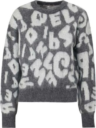 Kocca Grijze Trui met Letterprint Lange Mouwen - Dames - Ronde hals truien - Grijs - XS - Truien & Vesten