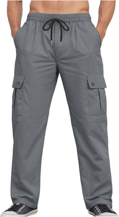 Generic Solid Mens Casual Work Trousers with Flap Pockets Cotton Combat Cargo Pants Elastic Waist Hiking Bottoms Cargo Trousers for Men UK with Multipocket (D