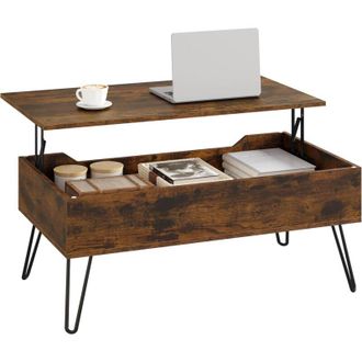 Woltu Mesa De Centro Elevable 95x50x(40-55,5) Cm Con Compartimento Oculto, Marr&oacute;n R&uacute;stico + Negro - Woltu
