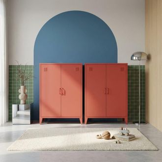 Sweeek C&oacute;moda/armario de metal de 2 puertas, set de 2, terracota