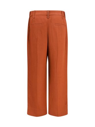 Brunello Cucinelli Womens Cigarette Pants Fluid Viscose And Linen Twill Firebrick Viscose; Trousers