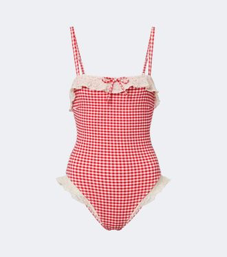 Montce Swim Jacelyn gingham ruffled swimsuit