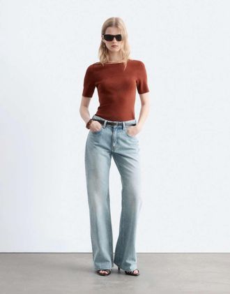 & Other Stories jeans svasati morbidi a vita bassa in lavaggio vintage azzurro chiaro-Blu