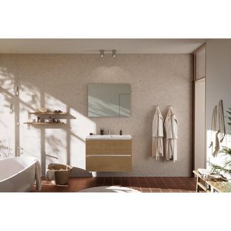 NEMO Start badkamermeubelset - 90x65x49.5cm - 2 lades - greeploos - 1 wasbak wit glans - 1 kraangat - met spiegel - MDF Riverside Oak