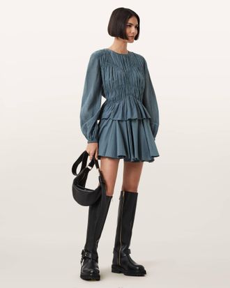 AllSaints Tulip Blue Cotton Mini Skirt