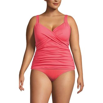 Lands End Plus Size DD-Cup Chlorine Resistant Wrap Underwire Tankini Swimsuit Top in Wood Lily at Nordstrom, Size 26W
