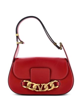 Valentino Garavani VLogo Chain Flap Shoulder Bag Leather Medium hobo bag - women - Calf Leather - One Size - Red