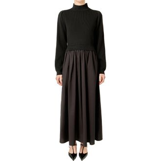 English Factory Mixed Media Dress in Black at Nordstrom, Size Medium