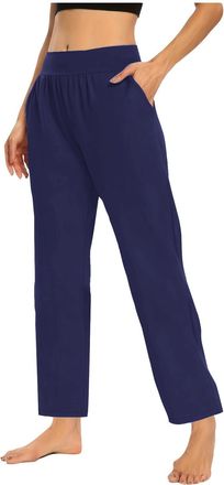 Generic Womens Workout Yoga Pants High Waist Gym Joggers Womens Yoga Pants Lightweight Comfort Solid Color Soft Casual Pajamas Leggings Pocket Work Pants (Nav