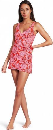 Lands End Side Tie Mini Swim Dress Swimsuit in Radiant Orange Floral Medley at Nordstrom, Size 12