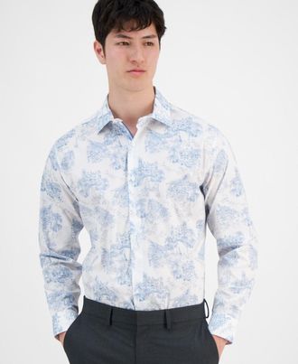 Bar III Amalfi Scenic Shirt Mens White Printed Slim Fit Button Up FTS246