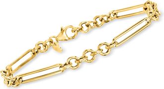 Ross-Simons Italian 14kt Yellow Gold Alternating Cable-Link Bracelet
