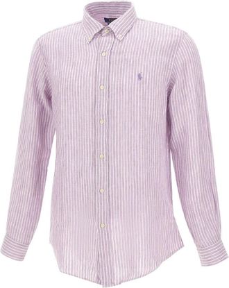 Polo Ralph Lauren Klassiek gesneden gestreept linnen overhemd - Heren - Casual Overhemden - Paars - XL - Linnen - Overhemden