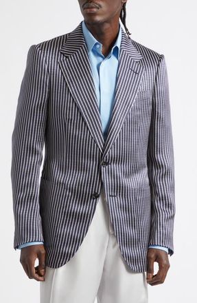 Tom Ford Stripe Fluid Silk Faille Jacket in Combo Black /Ivory at Nordstrom, Size 40 Us