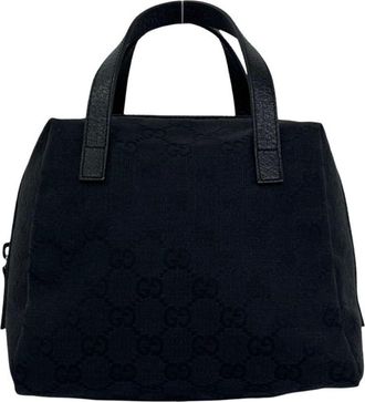 Gucci Black Canvas Leather Boston Bag Handbag Tote Bag (Pre-Owned)