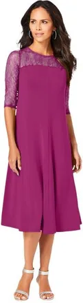 Roaman's Plus Size 3/4 Sleeve Allover Lace Swing Dress in Raspberry at Nordstrom, Size 40