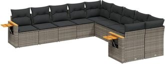 vidaXL Set De Sof&aacute;s De Jard&iacute;n 10 Pzas Con Cojines Rat&aacute;n Sint&eacute;tico Gris Vidaxl