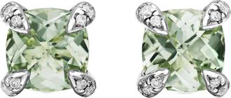 David Yurman Orecchini a bottone Petite Chatelaine in argento sterling con prasiolite e diamanti (6mm) - Verde