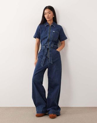 Lee Tuta jumpsuit a maniche corte con fondo ampio blu indaco