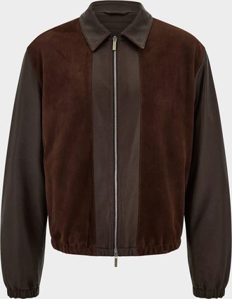 Ferragamo Men & apos;s Deerskin Leather and Suede Blouson