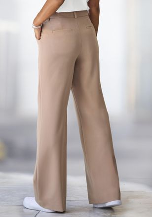 Lascana Anzughose LASCANA, Damen, Gr. 34, N-Gr, beige, Web, Obermaterial: 65% Polyester, 28% Viskose, 7% Elasthan, unifarben, figurumspielend lang, Hosen Anzu