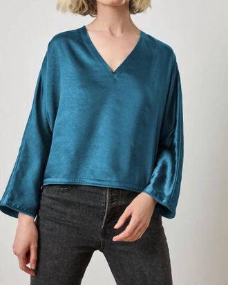 Lilla P Satin V Neck Dolman Top In Neptune