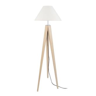 Tosel Lamp&aacute;ra de pie madera Alt.163cm natural ;Pantalla: vieux blanco