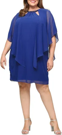 S.L. Fashions Cutout Crystal Embellished Neck Shift Cocktail Dress in Iris at Nordstrom, Size 18W