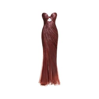 Maria Lucia Hohan Kleedjes, Dames, Bruin, S, Leer, Zephyra Cut-out Maxi Jurk