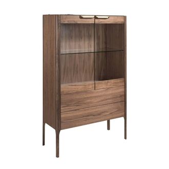 Angel Cerd&aacute; Walnut High Sideboard with Imitation Marble Glass Top