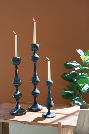 Kalalou Set Of Three Patina Metal Candle Towers