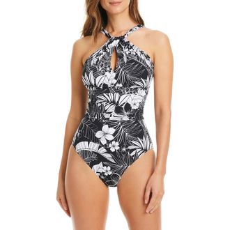 Bleu Rod Beattie Mio High Neck One-Piece Swimsuit in Black at Nordstrom, Size 12