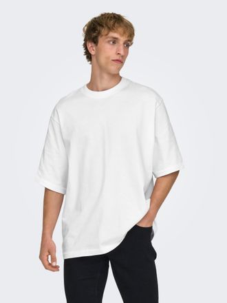 Only & Sons Rundhalsshirt ONLY & SONS ONSMILLENIUM OVZ SS TEE NOOS, Herren, Gr. XL, weiss (hellwei&szlig;), Single Jersey, Obermaterial: 100% Baumwolle, unifarben, loos