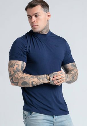 Siksilk Camiseta de cuello alto azul marino para hombre SikSilk XL