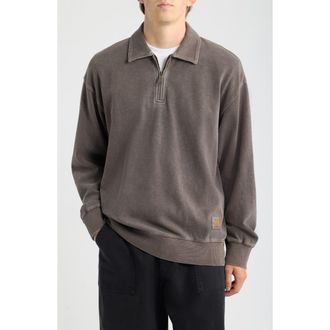 Carhartt Work in Progress Harper Cotton Fleece Polo Sweatshirt in Tobacco (Garment Dyed) at Nordstrom, Size Xx-Large