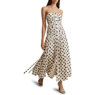 Reiss Rue Polka Dot Convertible Strap Dress in Stone/Black at Nordstrom Rack, Size 10