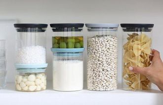 OEM Tarro De Almacenamiento De Vidrio - Tarro De Almacenamiento - Almacenamiento De Alimentos - Dise&ntilde;o Apilable - 1,1 Litros - Transparente