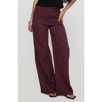Princess Polly Lorenne Stripe Wide Leg Pants in Burgundy Pinstripe at Nordstrom Rack, Size 2