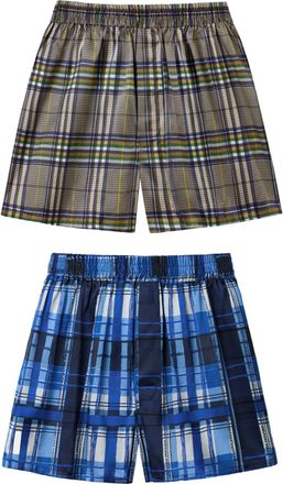 LilySilk Mens Silk Boxer Shorts Relaxed Fit Briefs with Hidden Placket Button Fly and Elastic Waist Checkered Pattern Underwear for Everyday Wear(Multi Check S