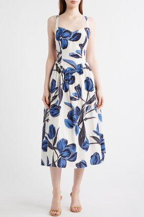 Vince Camuto Floral Cotton Fit & Flare Midi Dress in Blue Multi at Nordstrom, Size 12